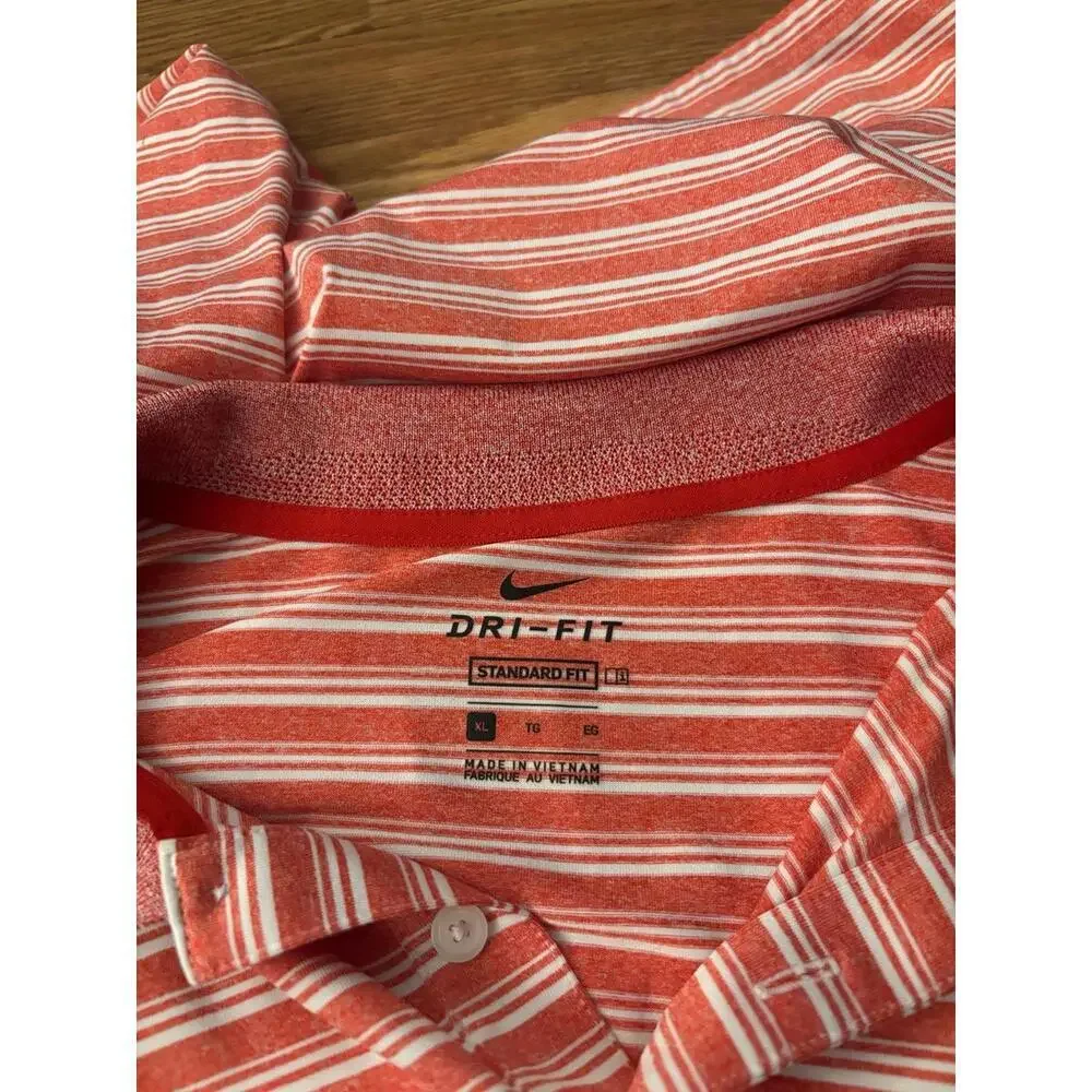 Nike Dri-Fit Red & White Stripe Polo Golf Shirt Size XL